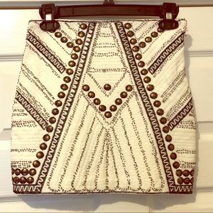 Gianni Bini Winter White Gold Studded Mini Skirt